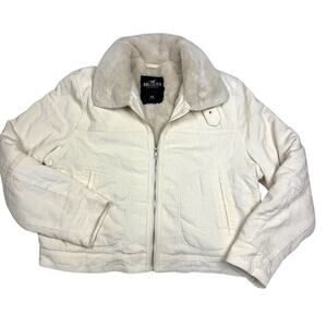 Hollister White Cream Ribbed Corduroy Fleece Faux Fur
